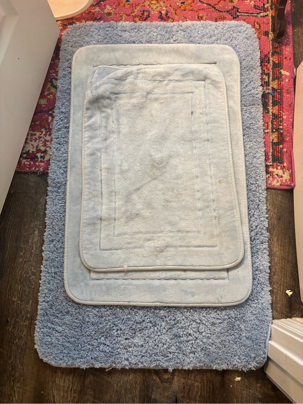 Light Blue Bath Rug Set - Plush Absorbent Bathroom Mats x3